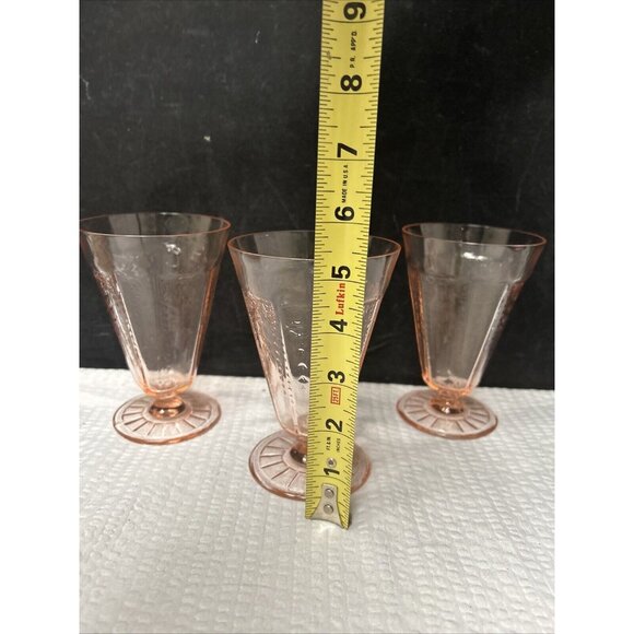Vintage Anchor Hocking Pink PRINCESS Depression Footed Tumbler Glasses - Picture 5 of 6